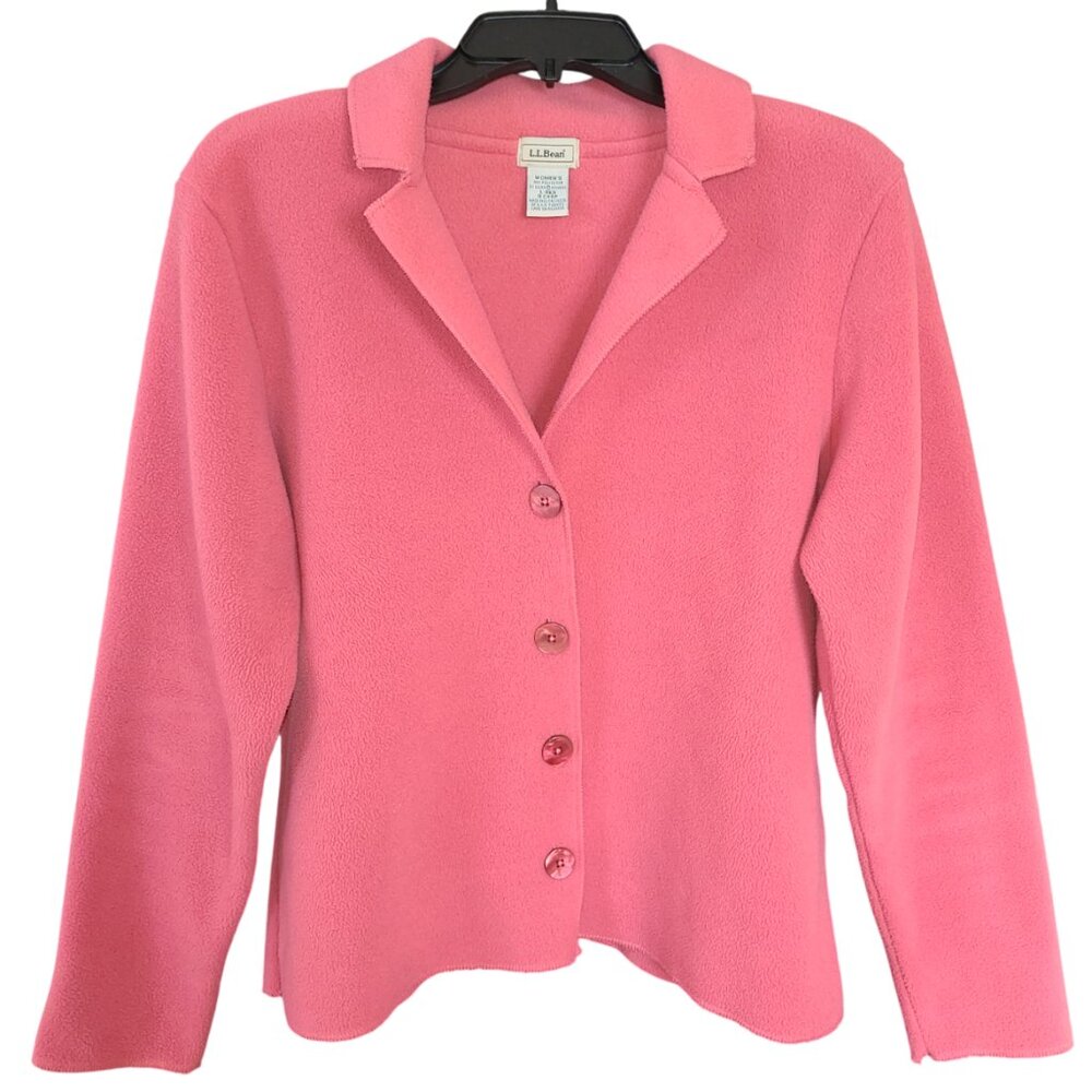 LL BEAN Polartec Fleece Jacket, Womens Large, Coral, Button Closure